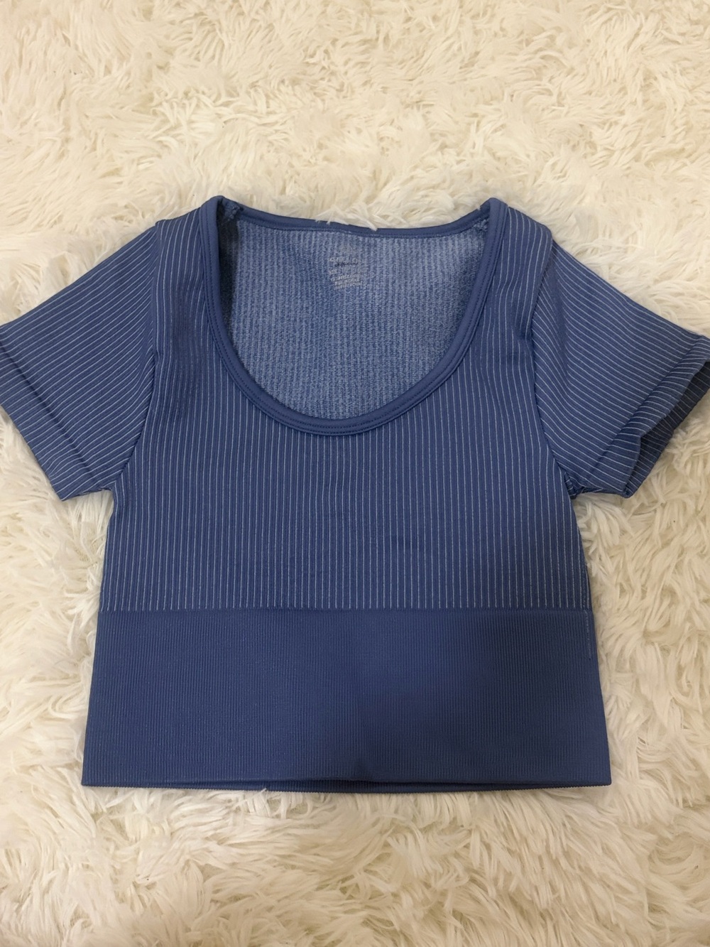 AERIE Blue Ribbed Short Sleeve Scoop Neck Cropped top!!